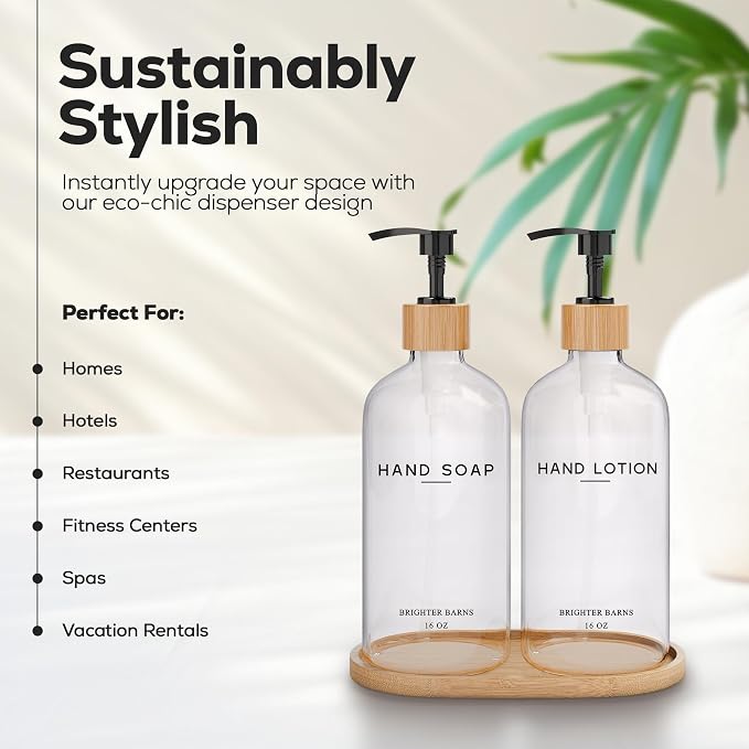 Clear Glass Soap and Lotion Dispenser Set - Image 2