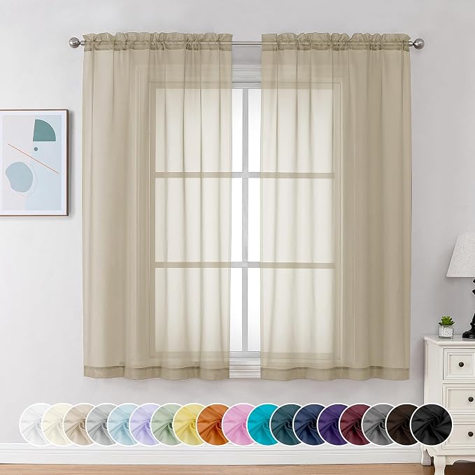 Chyhomenyc Taupe Sheer Curtains 54 Inch Long 2 Panels, Light Filtering Rod by Chyhomenyc