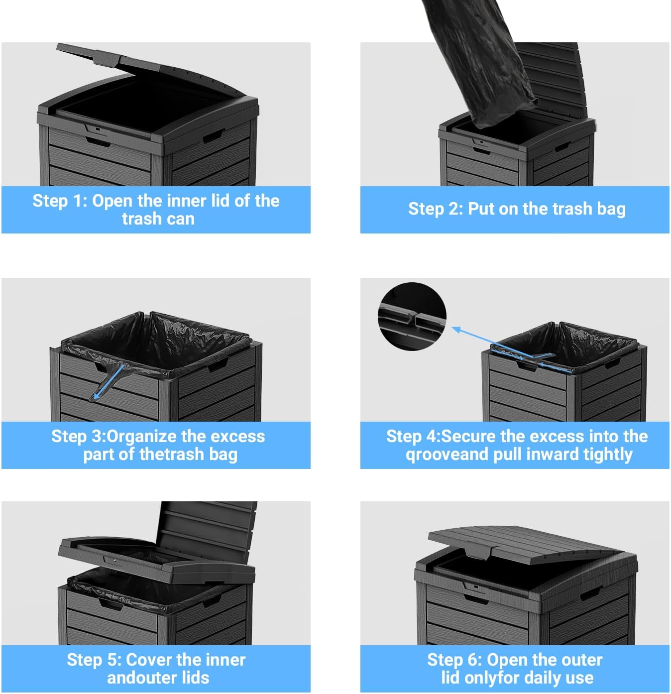 38 Gallon Outdoor Trash Can with Lid, Dual Lid Closure Outdoor Trash Can, Waterproof Resin Garbage Can with Pull-Out Liquid Drawer for Kitchen, Backyard Deck, Patio(Deep Black)