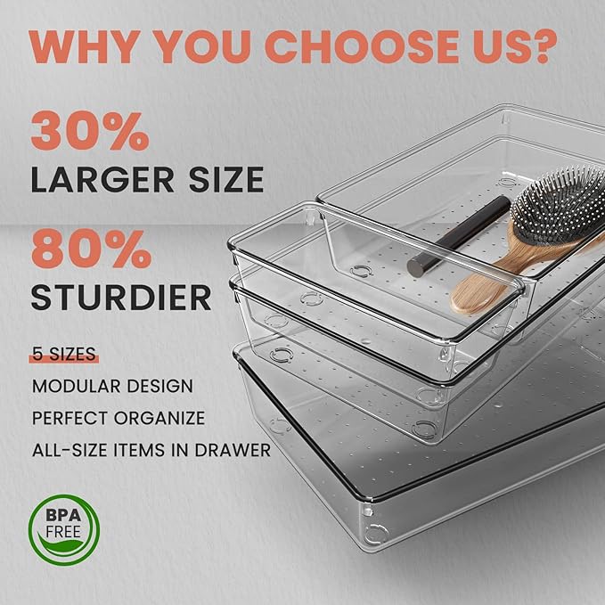 Large Clear Plastic Drawer Organizer 28 Pack - Image 3