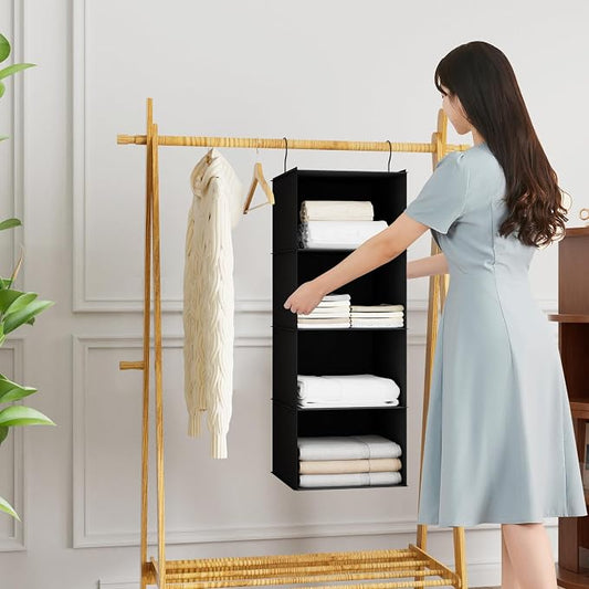 Hanging Closet Organizer, Easy Mount Foldable 4-Shelf Hanging Closet Wardrobe - Image 2