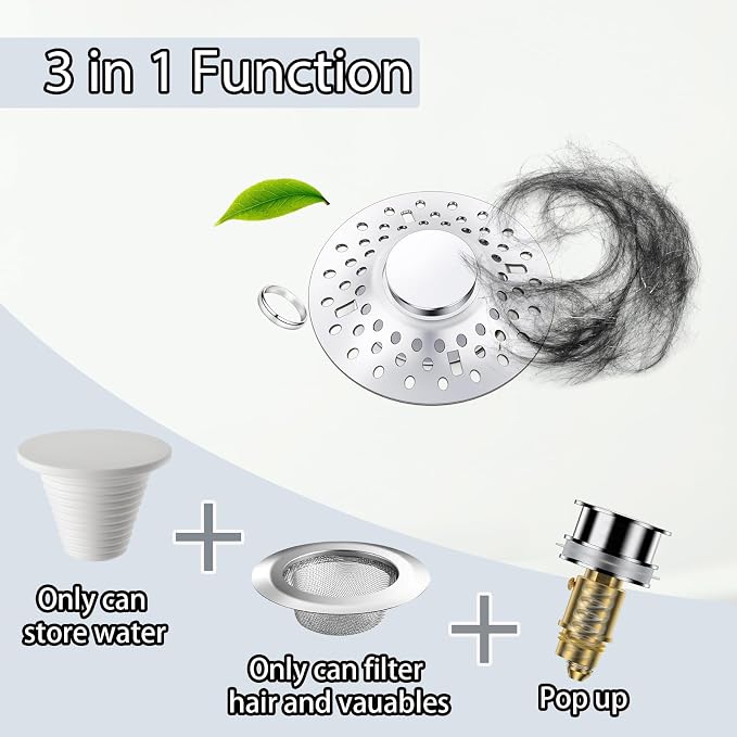 Tub Stopper Bathtub Drain Hair Catcher, 2 in 1 Bathtub Drain Stopper, Bathtub - Image 2
