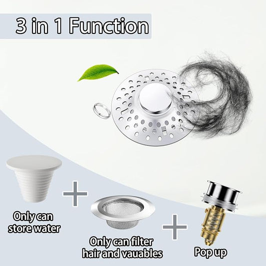 Tub Stopper Bathtub Drain Hair Catcher, 2 in 1 Bathtub Drain Stopper, Bathtub - Image 2