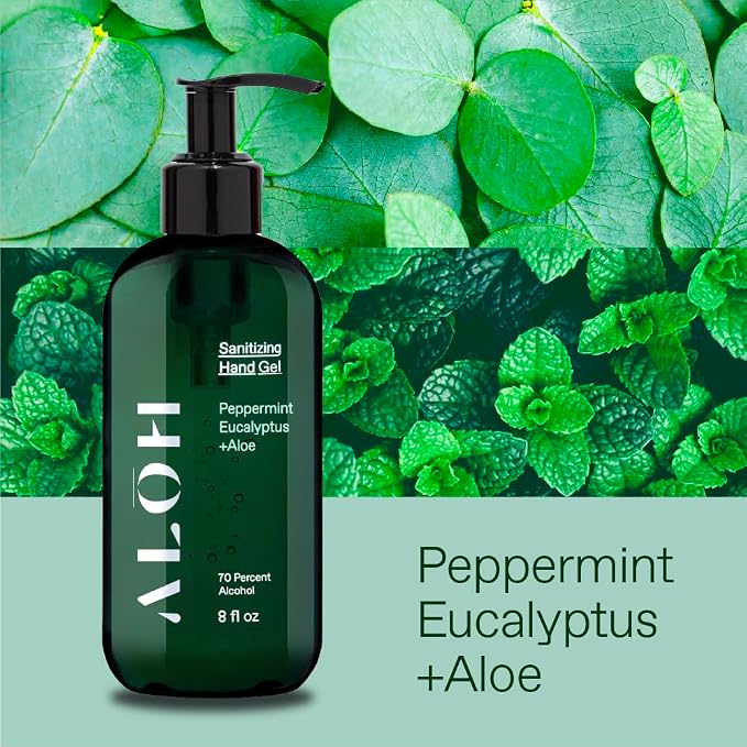 ALŌH Sanitizing Hand Gel 2-pack | Peppermint Eucalyptus + Aloe | 70% Alcohol - Image 3