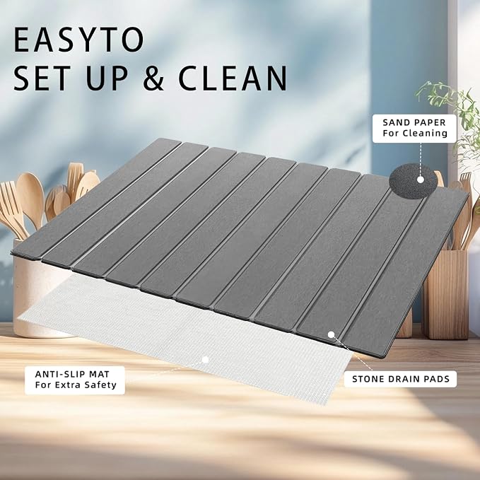 Stone Drying Mat for Kitchen Counter, Collapsible Dish Drying Mat, Fast Drying - Image 7