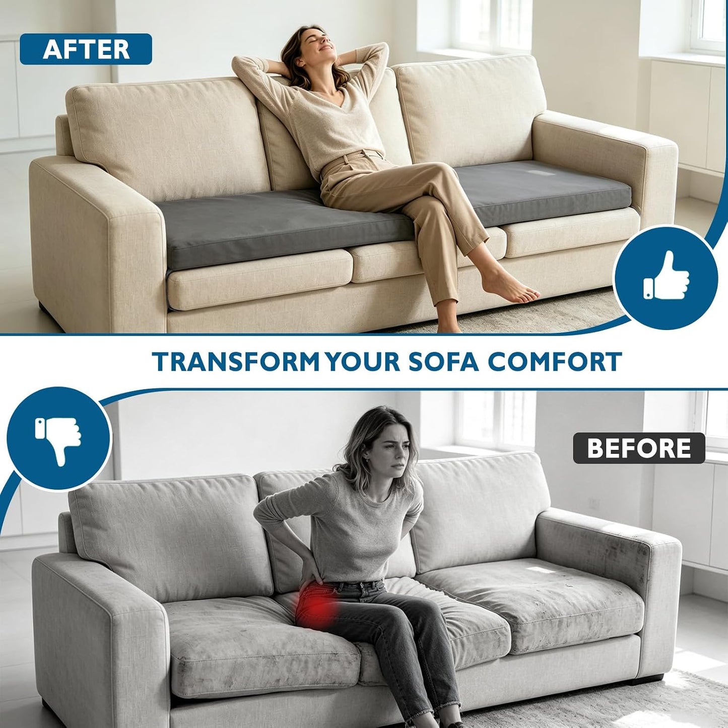 71 x 27.5 x 3 Inch Egg Crate Foam Sofa Topper, Thick Couch Topper Cushion with Triple-Sided Extended Flaps & Washable Cover, Non-Slip High-Density Foam Pad for Living Room & RV