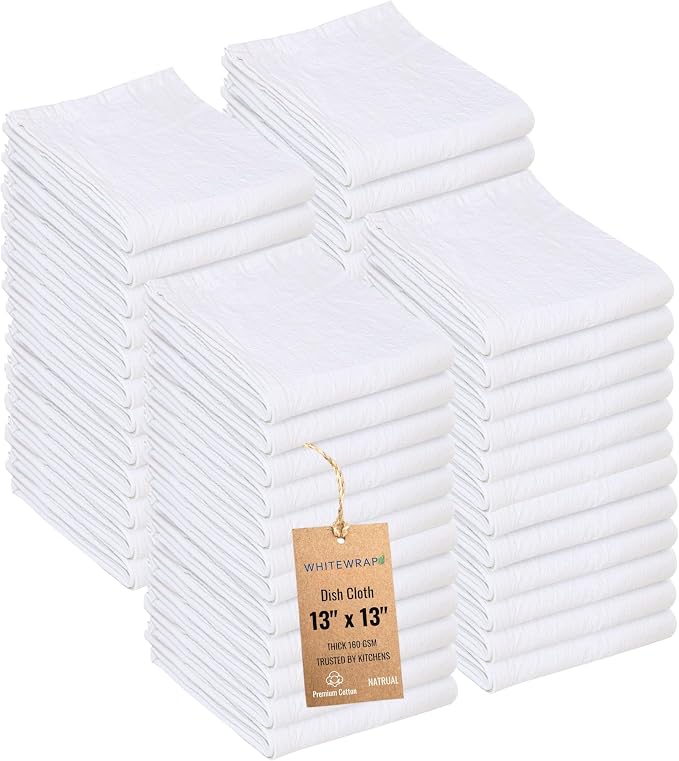 WHITEWRAP Dish Cloths Cotton| Kitchen Wash Cloth| Shop Towels Absorbent and by WHITEWRAP