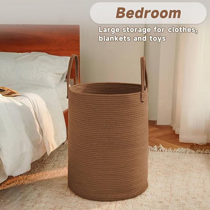 Large Woven Laundry Basket Hamper, 100L Cotton Rope Storage Bin