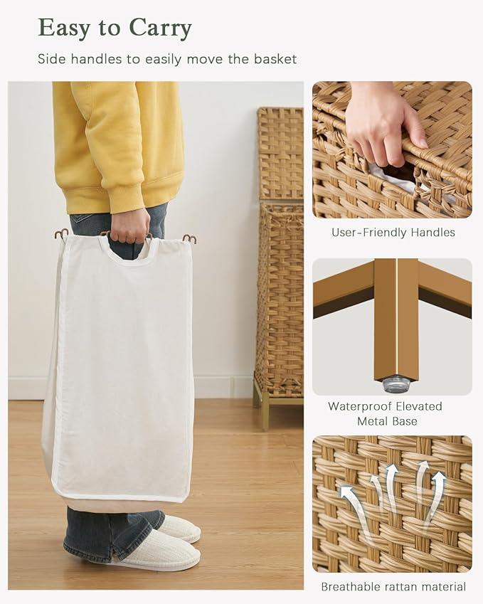 Laundry Hamper with Lid 132 L, Clothes Hamper with Lid, Handwoven Rattan - Image 4