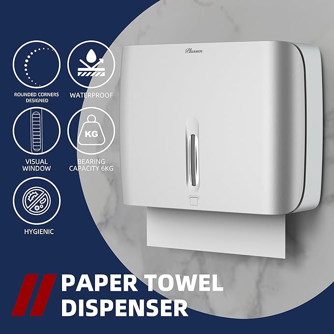 Paper Towel Dispenser Wall Mount Commercial & Home Use ABS Matte Silver Gray - Image 3