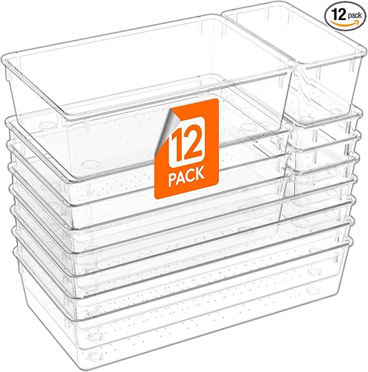 Lifewit 12 Pcs Large Bathroom Drawer Organizers, 3 Sizes Clear Plastic Storage by Lifewit