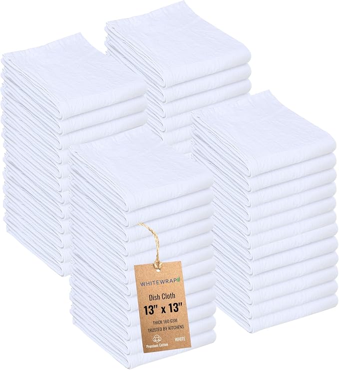 Dish Cloths Cotton| Kitchen Wash Cloth| Shop Towels Absorbent and Lint Free by WHITEWRAP