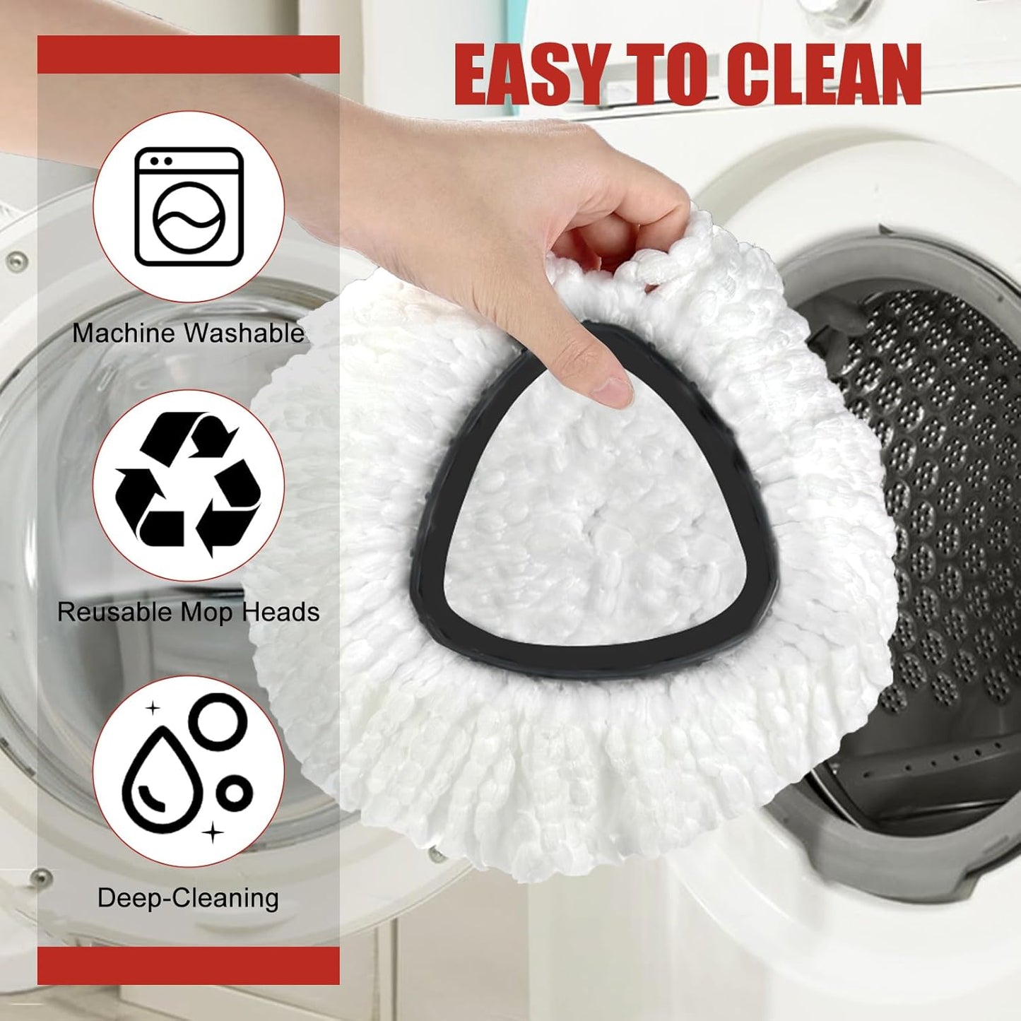 Mop Head Replacement, 3 Pack Spin Mop Refill Replace Head Compatible with O Cedar Easywring 1-Tank System, Great Cleaning Power, Microfiber, Helper Housework, Machine Washable Easy-to-Replace, White