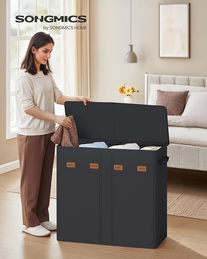 SONGMICS 55.4 Gallon Laundry Hamper, 4-Compartment Laundry Basket Sorter - Image 2