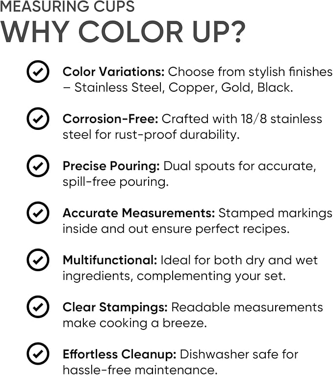 Color Up 2 Cup Measuring Cup, 480ml Gold Stainless Steel Metal Measuring Scoop - Image 4