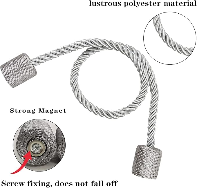 6 Pack Grey Strong Magnetic Curtain Tiebacks Outdoor Elegant Decorative Tie - Image 3