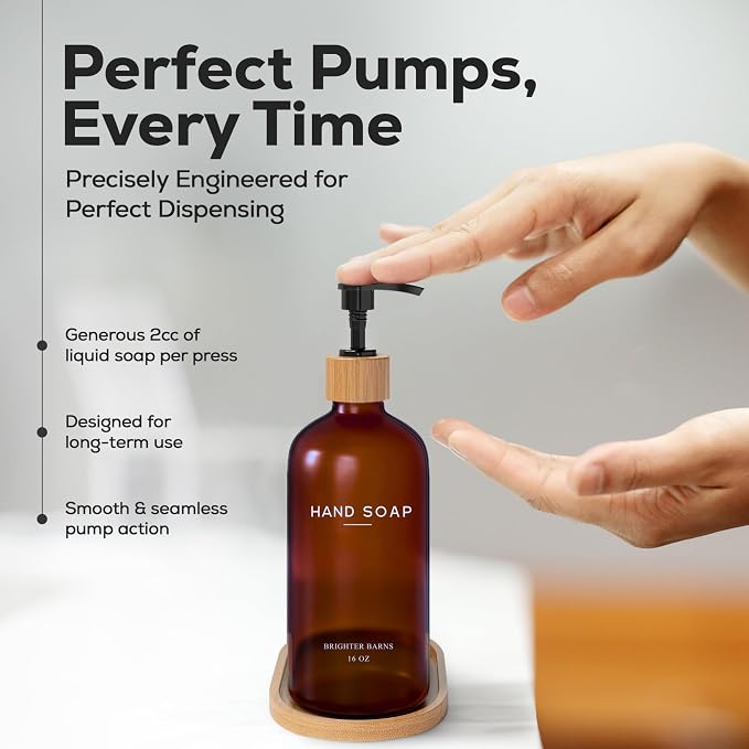 Amber Glass Hand Soap Dispenser Bathroom Set by Brighter Barns - Image 4