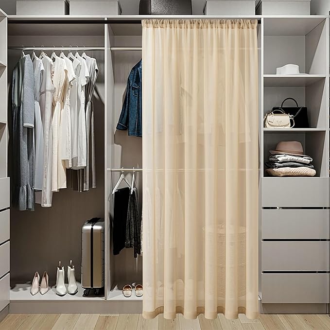 Tollpiz Sheer Door Curtains Closet Linen Textured Curtains Sheer Doorway Light - Image 3