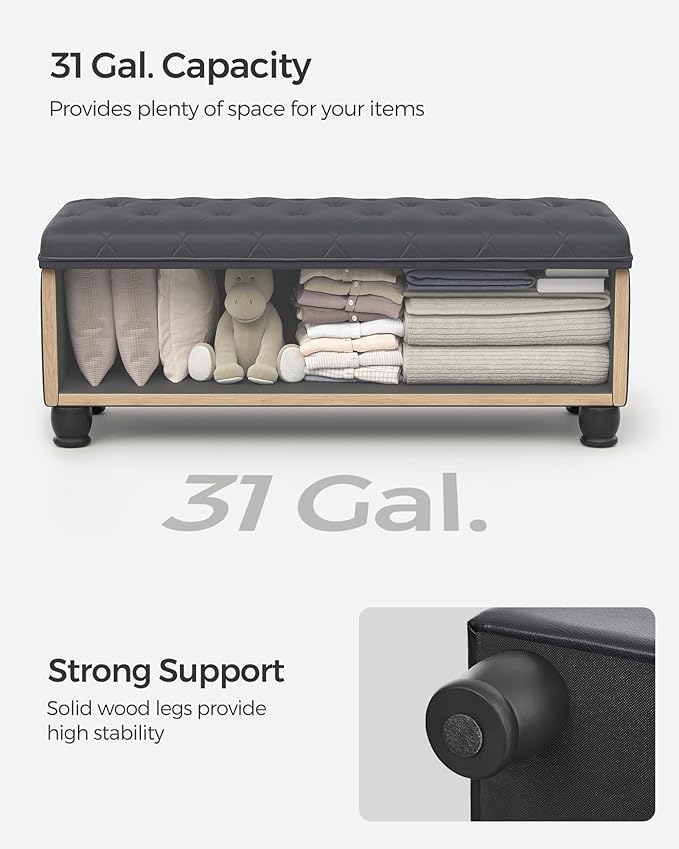 SONGMICS Storage Ottoman, Storage Bench, Tufted Entryway Bedroom Bench - Image 6