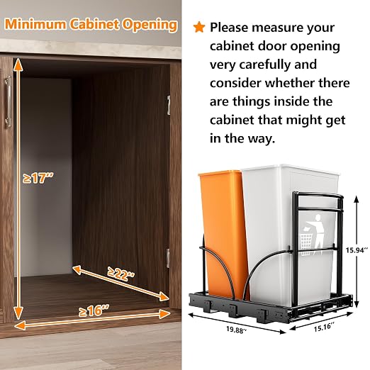 ANASTA Dual Pull Out Trash Can Under Cabinet Rack-No Can Included, Under Sink - Image 3