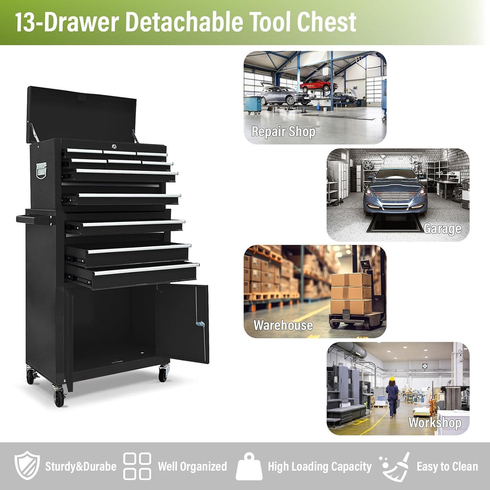 13-Drawer Tool Chest with Double Doors, Rolling Tool Box