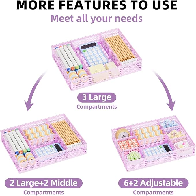 Marbrasse 2 Pack Desk Drawer Organizer, Mesh Drawer Organizer Tray - Image 4