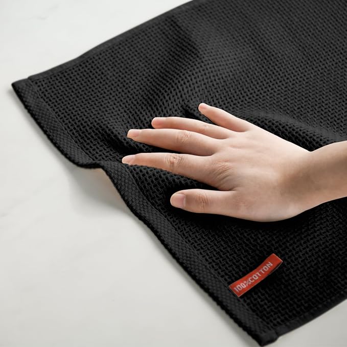 Artoid Mode 100% Cotton Black Waffle Weave Kitchen Dish Cloths, 12x12 Inch - Image 5