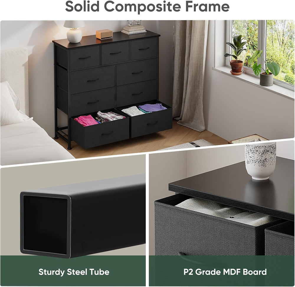Fabric Dresser for Bedroom with 9 Drawers, Storage Tower