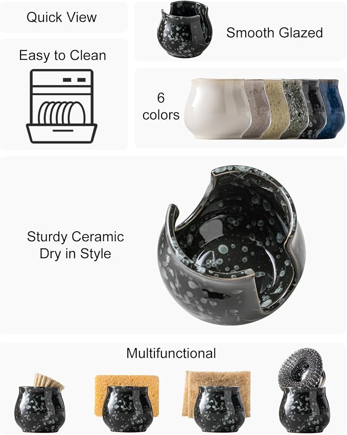 Kitchen Sponge Holder, Ceramic Dish Sponge Holder Kithen Sink Organizer - Image 2