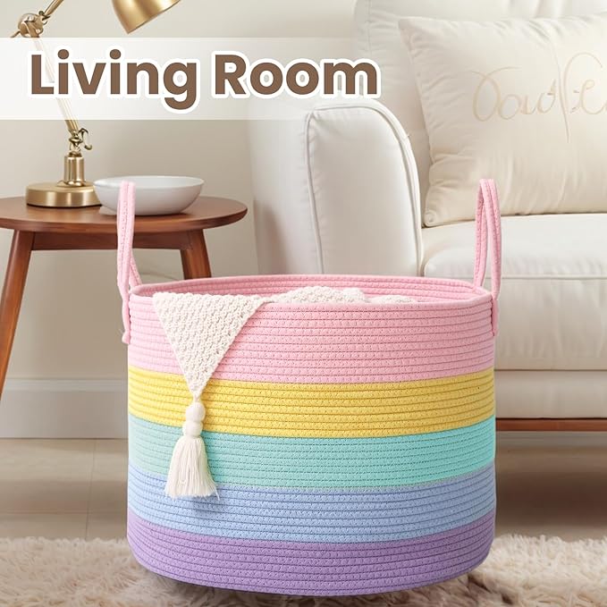 Woven Blanket Basket, 65L Large Rope Storage Bin - Image 5