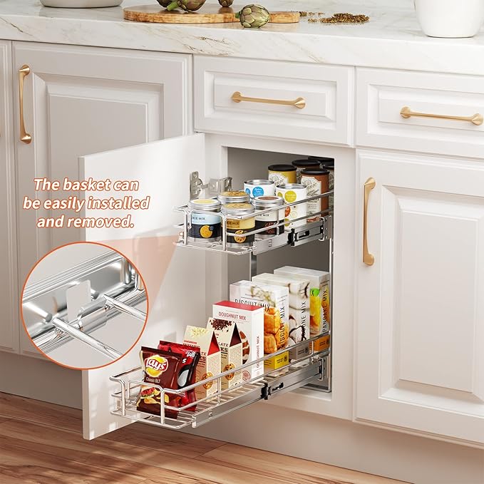 ROOMTEC Individual Pull Out Cabinet Organizer, 2 Tier Spice Rack Organizer - Image 5