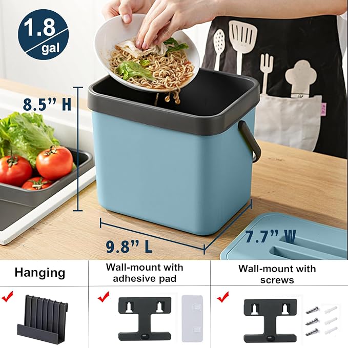 Compost Bin Kitchen, LALASTAR 7L Wall-Mounted Under Sink Small Garbage Can - Image 5