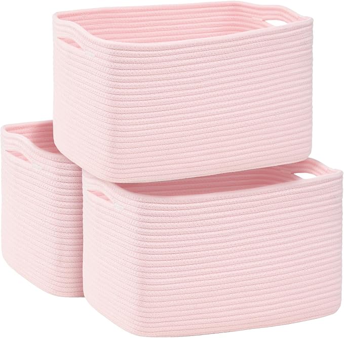 3-Pack Shelf Baskets for Organizing, Woven Storage Basket for Shelves, Cotton by Degeyoyo
