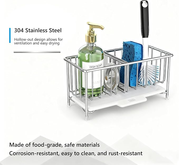 Kavciva Sink Caddy Sponge Holder, 304 Stainless Steel Dish Brush Holder - Image 2