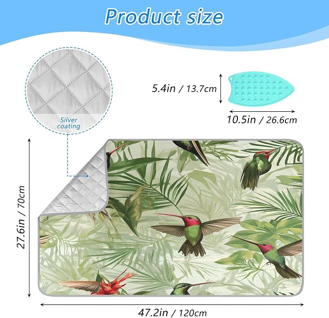 Green Anna Hummingbird and Palm Leaves Ironing Mat Thickened Ironing Blanket - Image 2