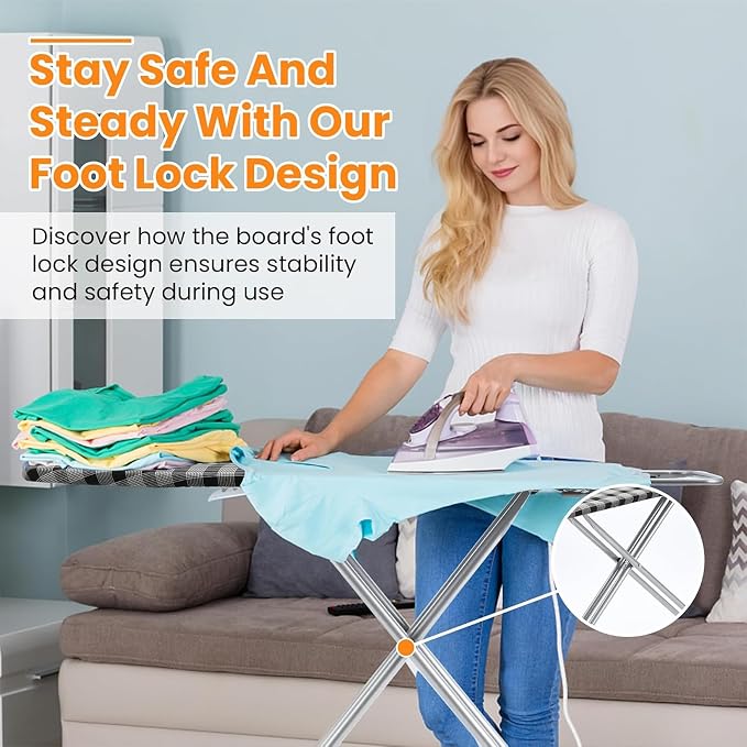 Ironing Board 13" X 43" W/Extra Thick Heavy Duty Padded Cover, Height Adjustable - Image 7
