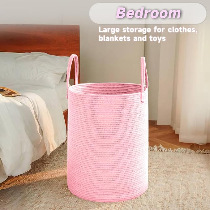 Large Woven Laundry Basket Hamper, 80L Cotton Rope Storage Bin - Image 4