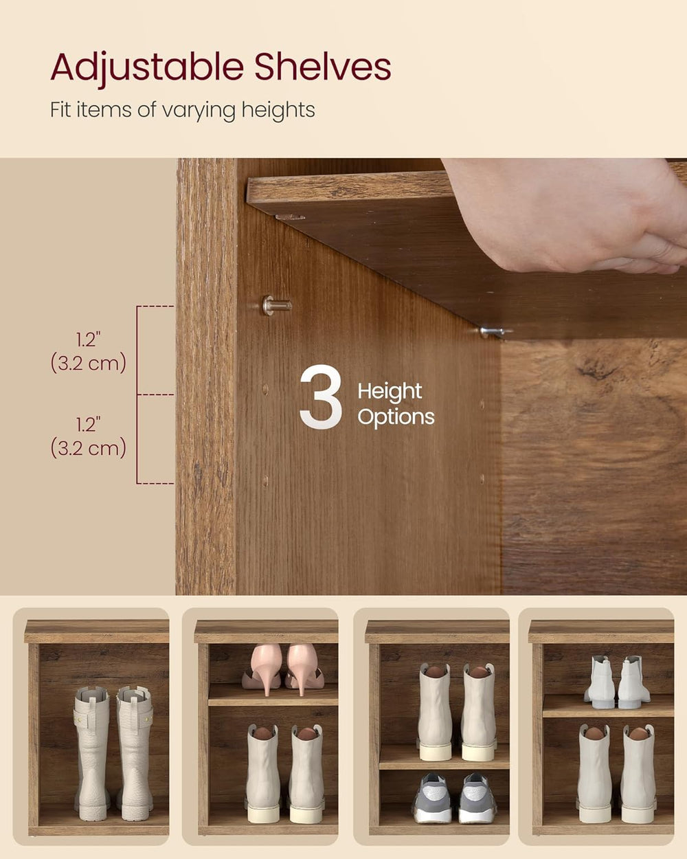VASAGLE Shoe Bench, Storage Bench, 11.6 x 39.4 x 19.7 Inches