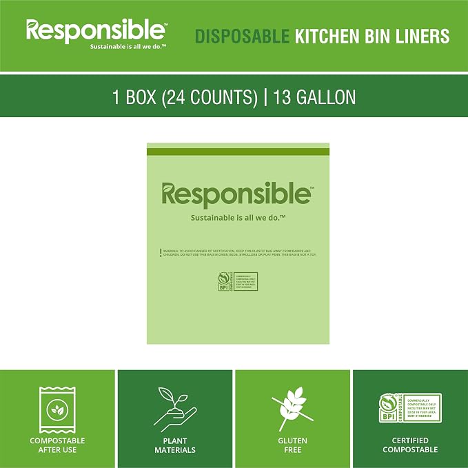 Responsible Products Kitchen Bin Liners, Certified Compostable, Heavy Duty - Image 5