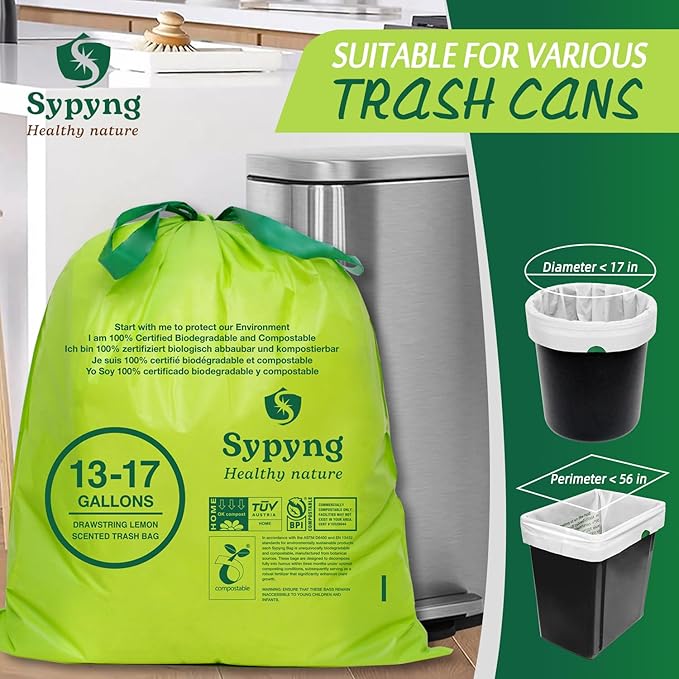 13-17 Gallon Compostable Trash Bags Heavy-Duty & Durable, 1.1 Mil Thick | 100% - Image 4