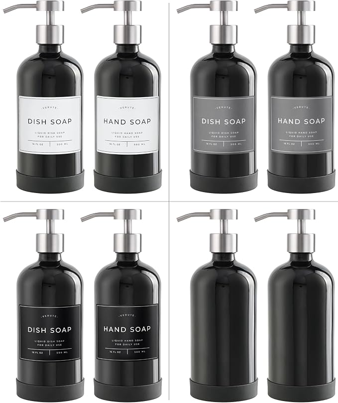 16oz Glass Soap Dispenser with Stainless Steel Pump, 21 Waterproof Labels - Image 5