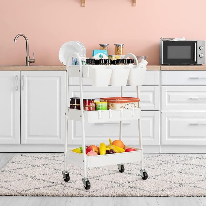 danpinera 3-Tier Rolling Cart, Metal Rolling Storage Cart - Image 6
