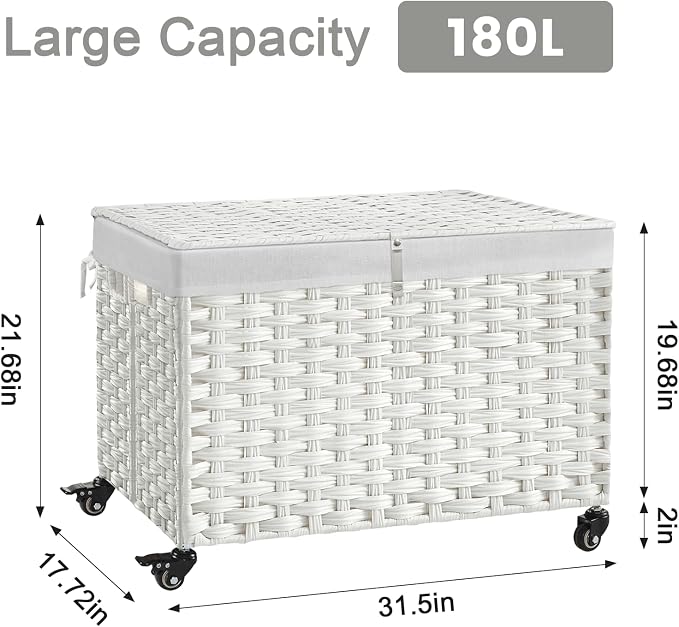 Rolling Storage Basket with Lid, 47.6 Gallon Storage Bin with Wheels, Woven - Image 4