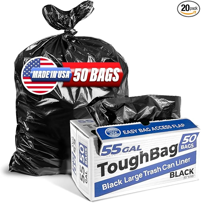 ToughBag 55 Gallon Trash Bags, 55-60 Gallon Trash Bags Heavy Duty by ToughBag