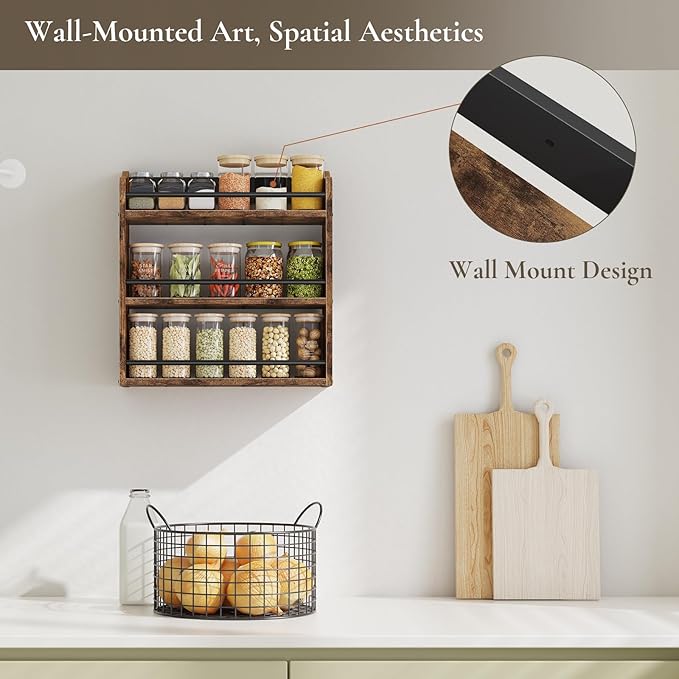 Spice Rack Wall Mounted, Wood 3 Tier Spice Rack - Image 2