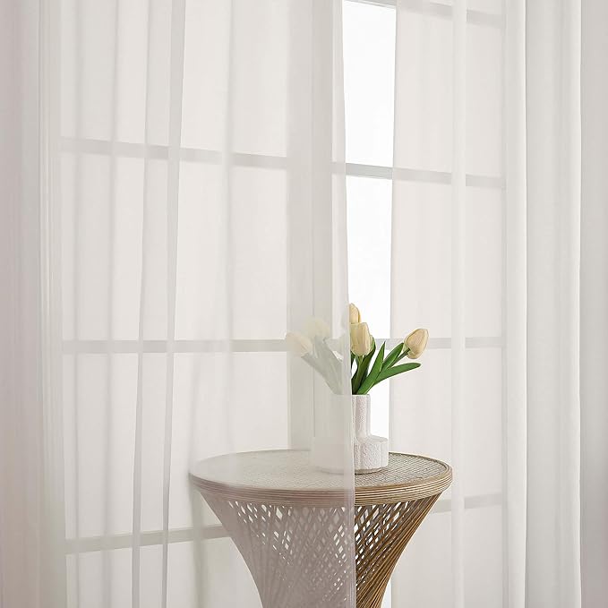 Chyhomenyc Ivory Sheer Curtains 78 Inches Long 2 Panels Set - Image 2