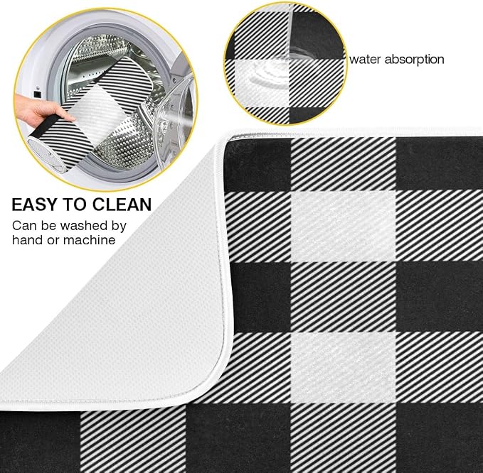White and Black Buffalo Plaid Dish Drying Mat 18x24 - Image 2