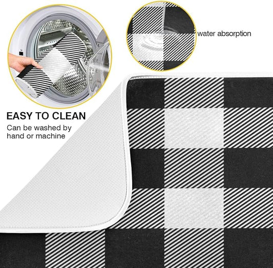 White and Black Buffalo Plaid Dish Drying Mat 18x24 - Image 2