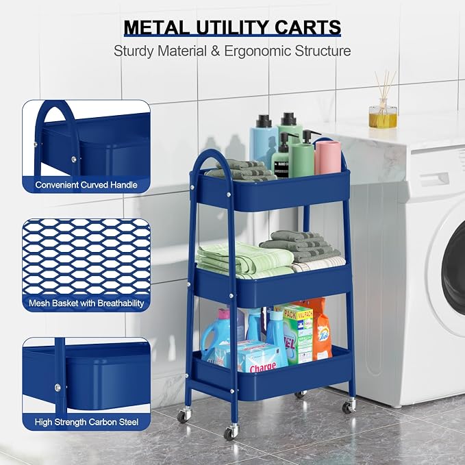 EAGMAK 3 Tier Utility Rolling Cart, Metal Storage Cart - Image 2