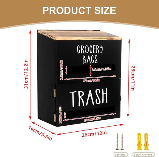 2 in 1 Trash Bag Dispenser, Double Wall Mounted, Wood Trash Bag Holder - Image 2